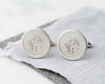 Silver Personalised Monogram Cufflinks, Engraved Cufflinks, Custom Cufflinks, Groom Cufflinks, Wedding Cufflinks, Gift for Him, Anniversary