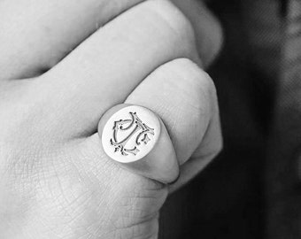 Personalised Sterling Silver Signet Ring engraved with two entwined initials - a heavyweight classic solid silver signet ring.