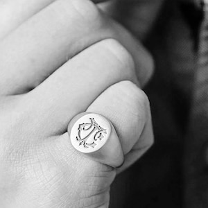 Personalised Sterling Silver Signet Ring engraved with two entwined initials - a heavyweight classic solid silver signet ring.
