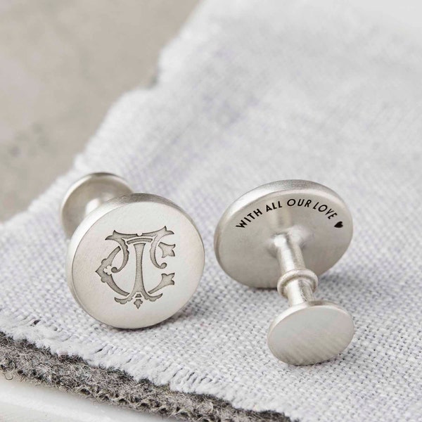 Sterling Silver Personalised Entwined Initial Cufflinks - solid silver cufflinks engraved with two initials, entwined to create a monogram