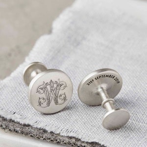 Personalised Sterling Silver Initial Monogram Cufflinks - silver cufflinks engraved with a single decorative initial and hidden messages