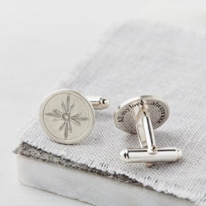 Personalised Sterling Silver North Star Cufflinks - engraved with the north star guiding star and hidden messages on the backs