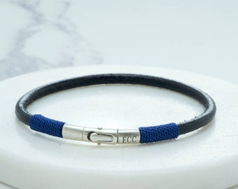 Personalised Sterling Silver, Leather And Silk Bracelet - personalised with engraved with initials on the sterling silver clasp