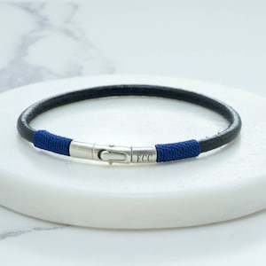Personalised Sterling Silver, Leather And Silk Bracelet - personalised with engraved with initials on the sterling silver clasp