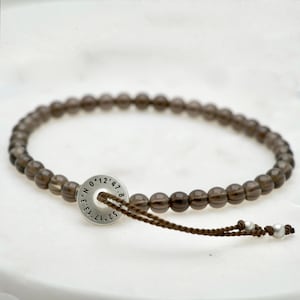Gepersonaliseerde kralenarmband heren - sterlingzilver en rookkwarts