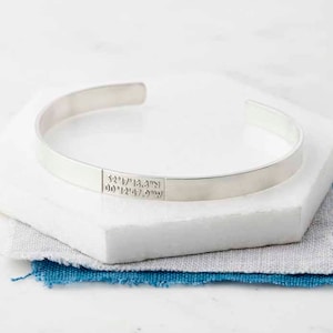 Personalised Coordinate Sterling Silver Bangle, Custom Coordinates, Custom bangle, Coordinate Bangle, Personalised Bangle, Engraved Bangle