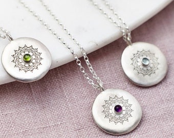 Personalised Birthstone Sterling Silver Necklace - a personalised birthday pendant engraved with a hidden message.