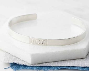 Sterling Silver engraved Initials or Date Bangle with Hidden Message and British Hallmark