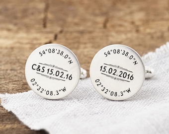 Coordinate Cufflinks – Sterling Silver Cufflinks with Coordinates Makes Great Meaningful Gift for Boyfriend, Groom, Husband or Dad