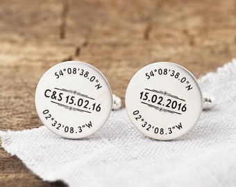 Coordinate Cufflinks – Sterling Silver Cufflinks with Coordinates Makes Great Meaningful Gift for Boyfriend, Groom, Husband or Dad