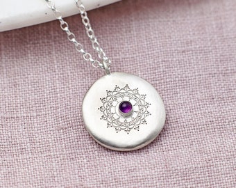 Personalised Sterling Silver and Amethyst February Birthstone Necklace - genuine birthstone for February birthday gift with hidden engraving