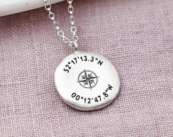 Custom Coordinates Silver Necklace, Personaliszed Engraved Coordinate Handmade Jewellery, Jewellery, Location Necklace, Coordinate Jewelry