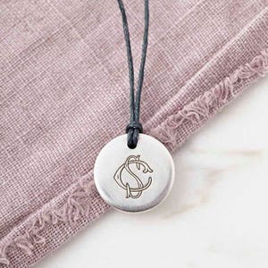 Personalised Sterling Silver Entwined Initial Monogram Necklace with a secret message on the reverse on a cotton cord