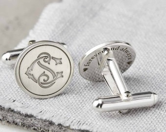 Personalised Sterling Silver Monogram Cufflinks - engraved custom two initial entwined monogram and hidden messages on the backs