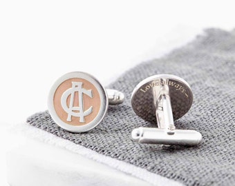 Personalised Sterling Silver Monogram Cufflinks with Rose Gold Plating