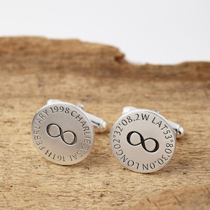 Silver Infinity Personalised Hidden Message Cufflinks, Coordinate Cufflinks, Valentine Cufflinks, Anniversary Cufflinks, Gift for Him