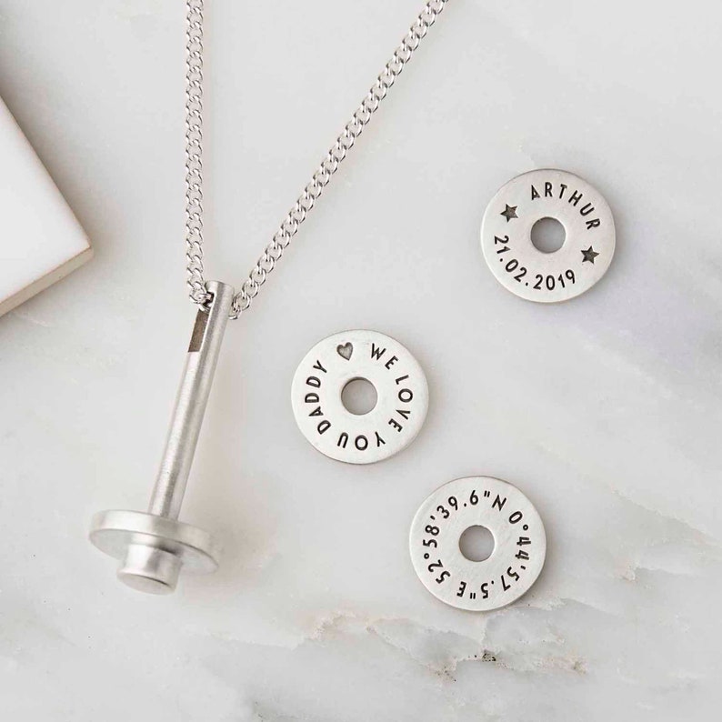 Milestone Discs Necklace Personalised Sterling Silver Disc Necklace with custom sterling silver engraved discs image 4