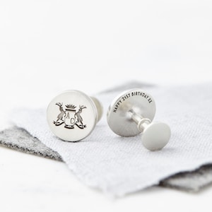 Gemelos con cresta de plata de ley, gemelos personalizados, escudo de armas, regalo para él, regalo de novio, regalo de padrino, regalo de boda