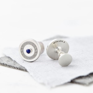Lapis Silver Cufflinks, Secret Personalised Cufflinks, Custom Cufflinks, Handmade Engraved Cufflinks, Groom Cufflinks, Wedding Cufflinks
