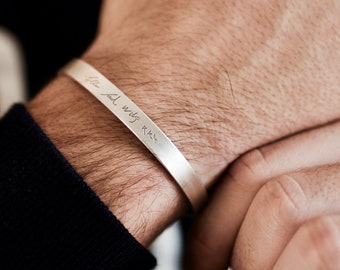 Bransoleta męska ze srebra próby 925, bransoletka z odręcznym podpisem, biżuteria pamiątkowa, spersonalizowana biżuteria z odręcznym podpisem, grawerowana bransoletka