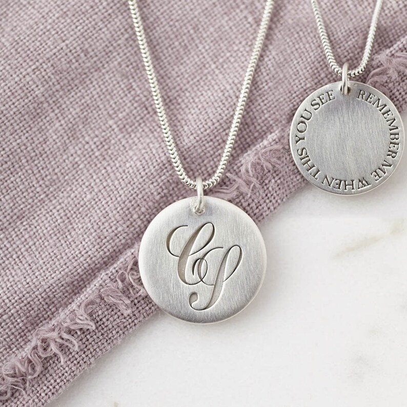 Sterling Silver Initial Monogram Necklace engraved with a hidden Secret Message on the reverse image 2