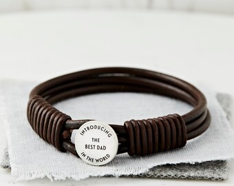 Leather Silver Dad Bracelet, Personalised Gifts for Dad, Fathers Day, Custom Gifts for Dad, Dad Bracelet, Best Dad Bracelets, Men Bracelets