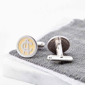Personalised Sterling Silver Monogram Cufflinks – engraved with a unique entwined monogram of two initials highlighted with gold plate