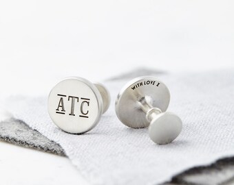 Handmade Cufflinks, Silver Cufflinks with Secret Message, Monogram Cufflinks, Engraved Cufflinks, Gift for Him, Groom Cufflinks, Anniversary