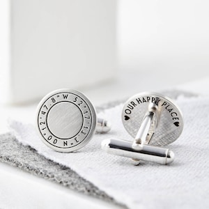 Engraved Coordinate Cufflinks, Latitude longitude, Engraved Cufflinks, Wedding Cufflinks, Groom Cufflinks, Custom Cufflinks, Keepsake Gift image 1