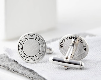 Silver Coordinate Cufflinks - Engraved with the coordinates of your wedding venue, a perfect gift for your groom on your wedding day