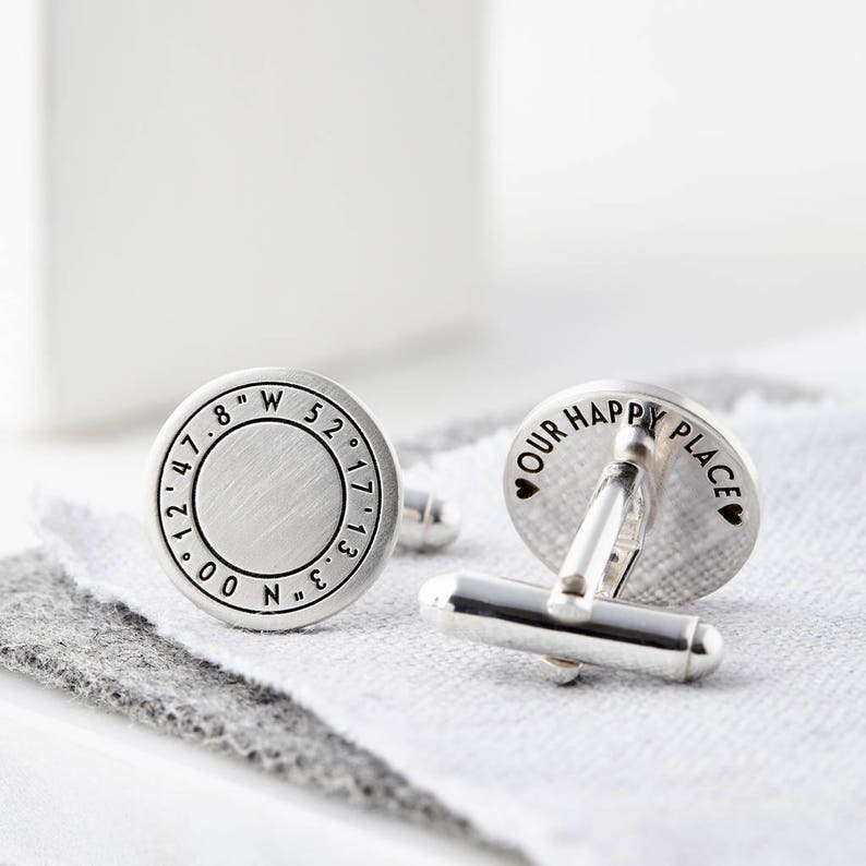 Engraved Coordinate Cufflinks, Latitude longitude, Engraved Cufflinks, Wedding Cufflinks, Groom Cufflinks, Custom Cufflinks, Keepsake Gift image 1