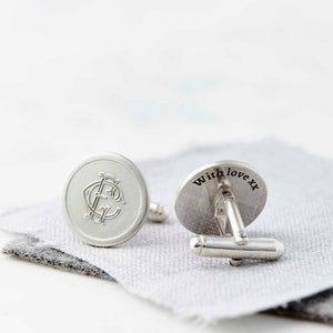 Silver Personalised Monogram Cufflinks, Engraved Cufflinks, Custom Cufflinks, Groom Cufflinks, Wedding Cufflinks, Gift for Him, Anniversary image 2