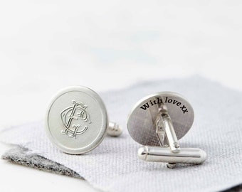Sterling Silver Groom Cufflinks Personalised with a Monogram for the Groom to wear on your Wedding Day