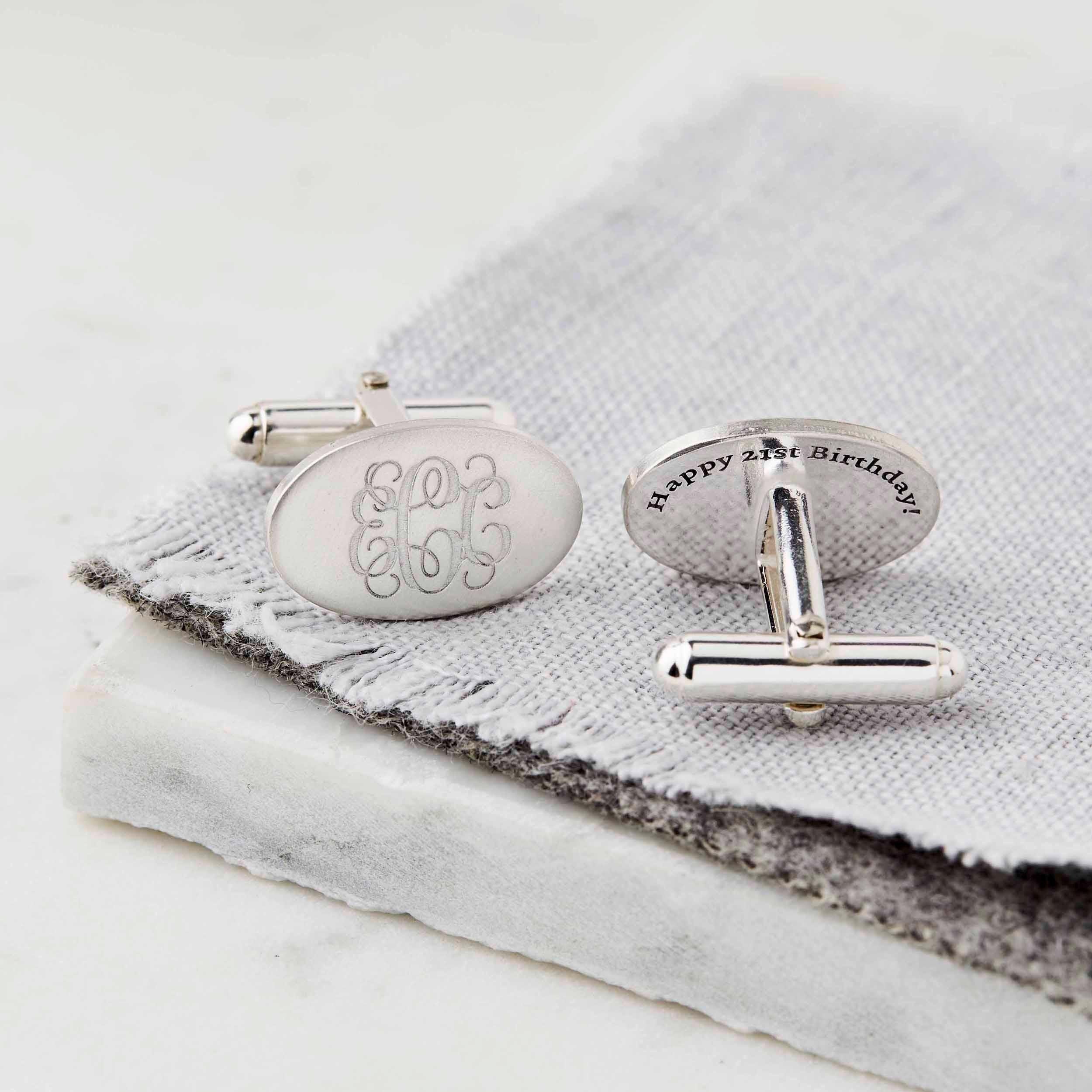 Oval Monogram Silver Cufflinks, Personalised Monogram Cufflinks, Initial Cufflinks, Gift for Him, Groom Cufflinks, Wedding Gift