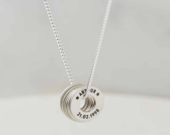 Personalised Sterling Silver Family Necklace - custom sterling silver charms engraved with your words with a sterling silver necklace