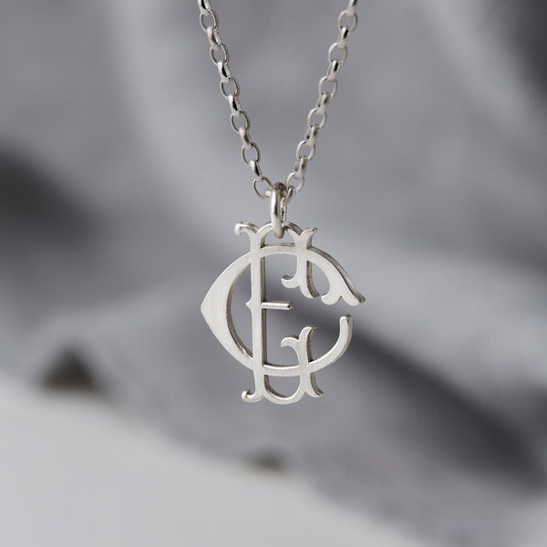 Personalisierte handgemachte Sterling Silber Initialen Monogramm Halskette - Sterling Silber Monogramm Halskette mit zwei verschlungenen Initialen erstellt