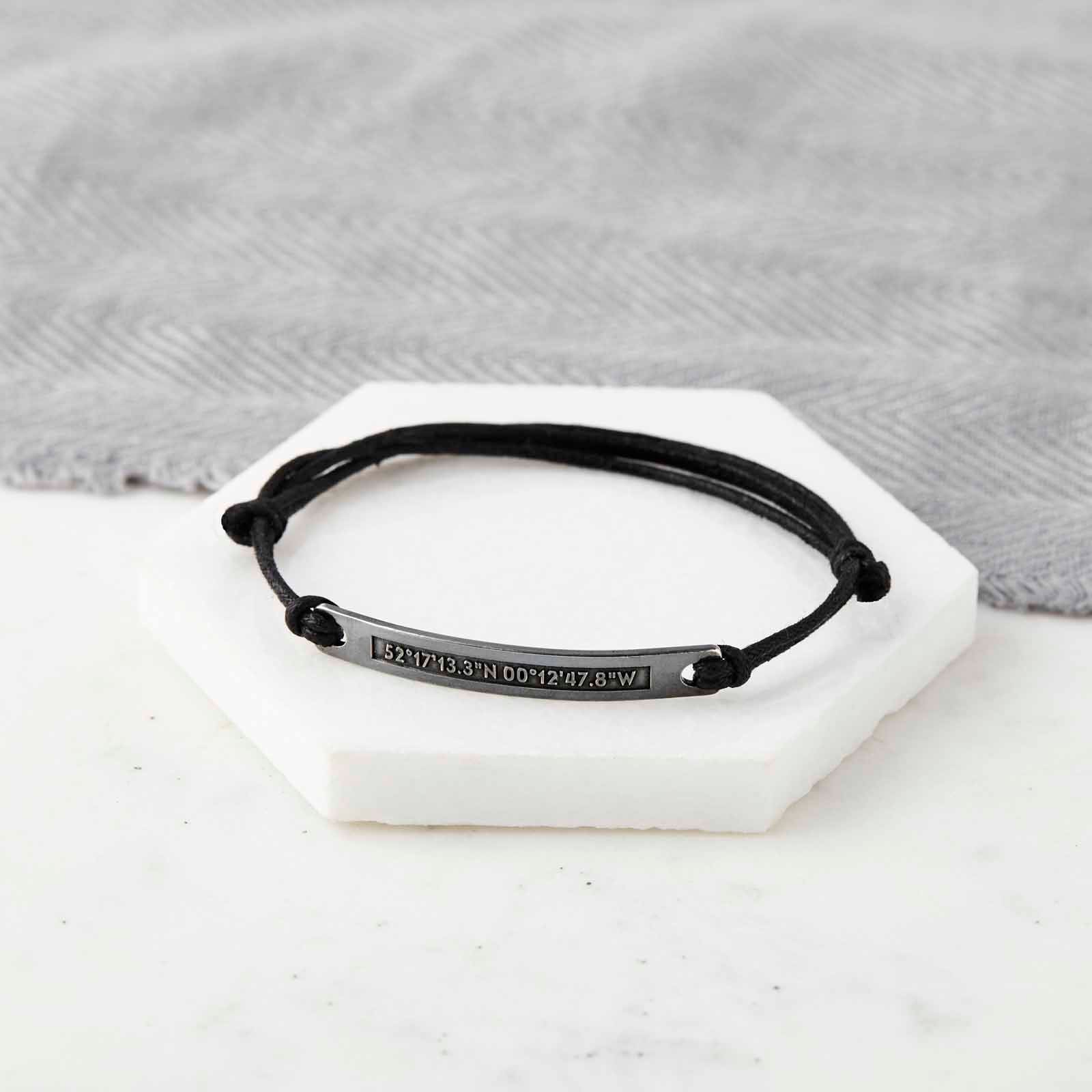 Amazon.com: Custom Coordinate Bracelet, Silver and Black Leather Cuff for  Men, compass & Latitude Longitude, GPS Location, gift for Him : Handmade  Products