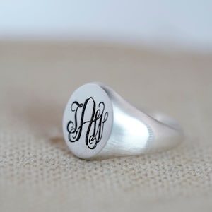Personalised Sterling Silver Signet Ring engraved with three initials - handmade heavyweight classic solid silver signet ring, pinky ring