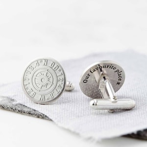 Sterling zilveren coördinaat manchetknopen, bruidegom manchetknopen, verjaardag, verjaardagscadeau, aangepaste manchetknopen, breedtegraad, lengtegraad, gegraveerde manchetknopen