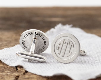 Monogram Silver Cufflinks, Personalised Monogram Cufflinks, Deco cufflinks, Initial Cufflinks, Gift for Him, Groom Cufflinks, Wedding Gift