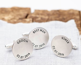 Boutons de manchette personnalisés en argent sterling pour fête de mariage - Boutons de manchette de mariage pour le marié, le témoin, les huissiers et le père de la mariée