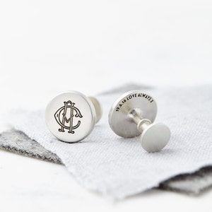 Sterling Silver Monogrammed Cufflinks – Engraved Initial Cufflinks for Men Personalized with Monogram Make Ideal Wedding Cufflinks for Groom
