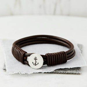 Anchor Men&#39;s Personalised Engraved Bracelet, Gift for Men, Personalised Bracelet for Men, Silver Leather Custom Bracelet, Handmade Bracelets