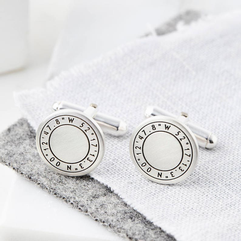 Engraved Coordinate Cufflinks, Latitude longitude, Engraved Cufflinks, Wedding Cufflinks, Groom Cufflinks, Custom Cufflinks, Keepsake Gift image 2