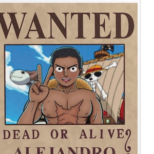 Cartel de búsqueda de estilo anime personalizado, póster de búsqueda de piratas personalizado, regalo para pareja, arte de pared imprimible, póster de piratas, PRODUCTO DIGITAL
