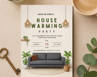 Housewarming Invitation Template: Modern New Home Party Announcement (Canva Editable, 5x7 in, Digital Download)