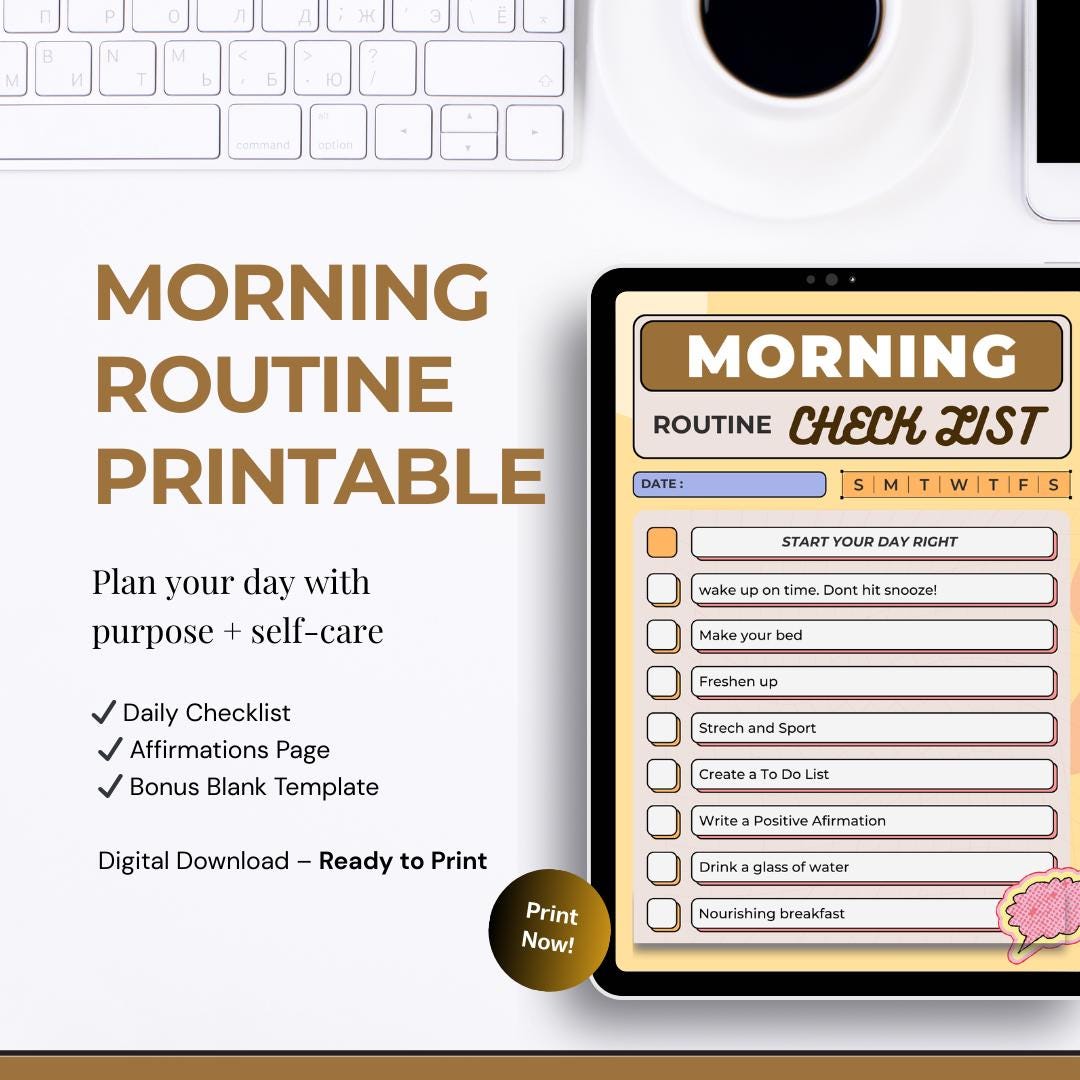 Morning Routine Planner Printable – Self-care Checklist + Affirmations ...