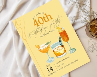 Editable 40th Birthday Cocktail Party Invitation (Canva Template)
