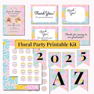 Blumen Party Printable Kit | Gänseblümchen-Themadekorationen für Mädchen | Cupcake Toppers, Dankeskarte, Banner Buchstaben, Einladung separat erhältlich