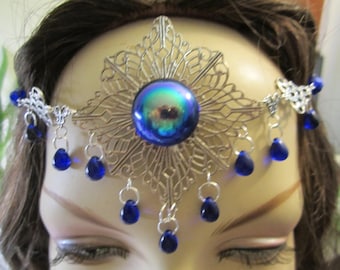 Shimmering Sapphire Circlet of the Water Fairy Elven Celtic Druid LARP Bridal Renaissance